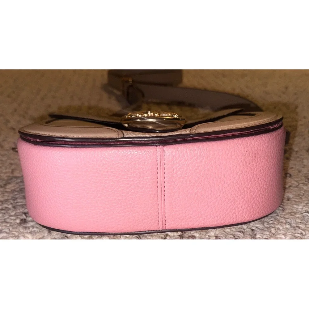Coach Georgie Saddle Bag Colorblock Leather Crossbody Taupe Pink Cream C3593